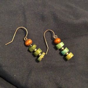 Silver and wood bead earrings